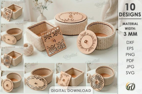 3D Crochet Basket Lid Bases Bundle Laser: Digital Craftsmanship for Modern Makers