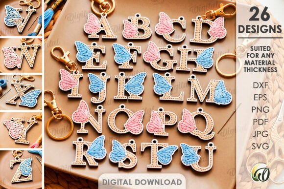 3D Embroidered Monogram Keychains Bundle