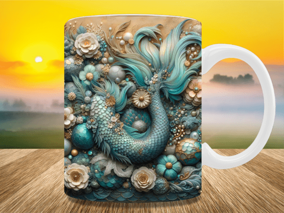 3D Floral Mermaid Ornament Mug Wrap