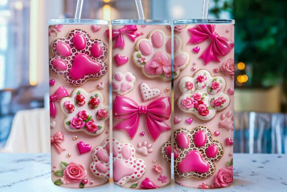 3D Inflated Pink Paw Print Tumbler Wrap – A Playful Touch for Pet Lovers and Coquette Style Enthusiasts