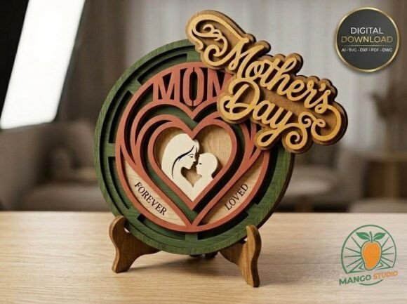3D Mother's Day Layered Mandala SVG: A Craft Design for Laser Cutting and Creative Expression