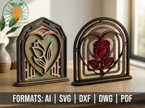 3D Multilayer Floral Hearts Laser Files: Elevating Woodworking and Decor Projects with Precision and Beauty