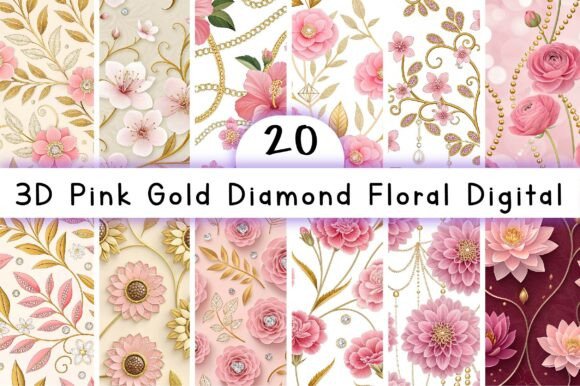 3D Pink Gold Diamond Floral Digital: A Versatile Design Resource