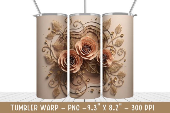3D Pink Gold Flowers Tumbler Wrap for 20oz Drinkware: A Practical Design Resource for Creators