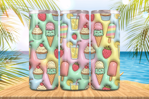 3D Puff Ice-creams Summer Tumbler Wrap