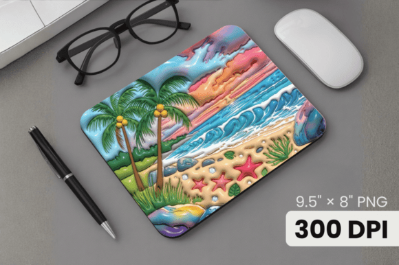 3D Puff Summer Beach Scene Mouse Pad PNG: A Strategic Design Asset for Creative Professionals