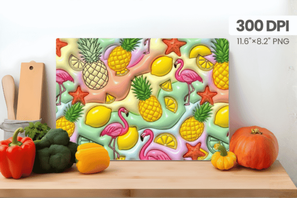 3D Puff Summer Elements Cutting Board Design: A Fresh Addition to Kitchen Decor and Custom Merchandise
