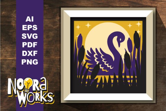 3D Swan Flowers Shadow Box SVG