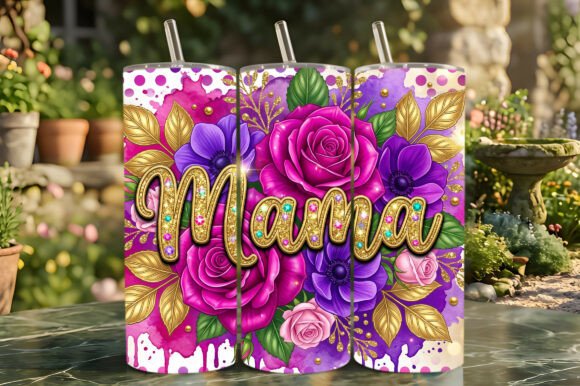 Boho 3D Puff Floral Mama Tumbler Wrap