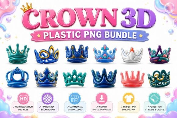 Crown 3D Plastic PNG Set Transparent Cli: A Modern Creative Essential