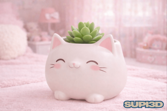 Cute Cat Planter for 3D Printing Lovers