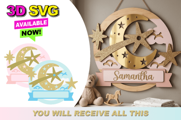 Enhancing Creative Projects with Baby Name Sign Deer Moon Stars 3D SVG