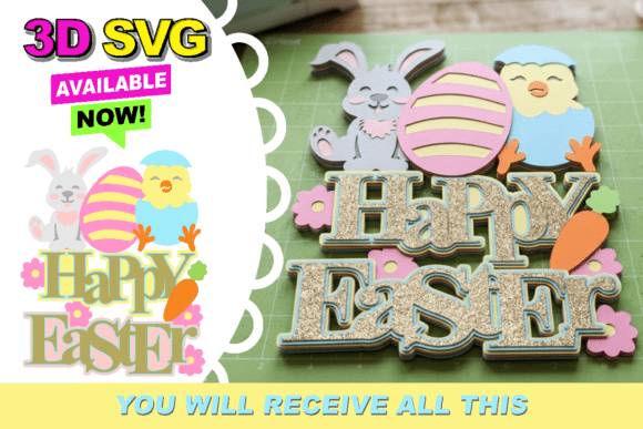 Happy Easter Cake Topper 3D SVG: Elevate Your Spring Decor with Dimensional Craftsmanship