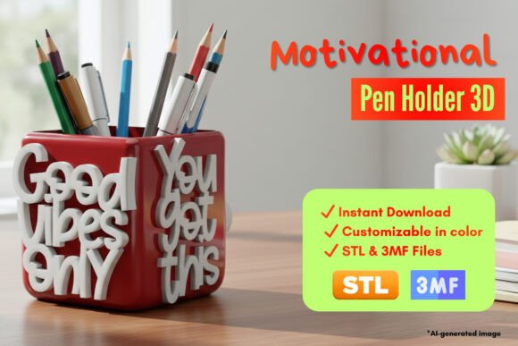 Motivational Pen Holder 3D: A Boost for Your Workspace and Mindset