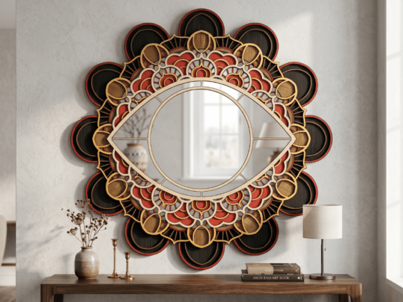 Multilayer Mandala Mirror Design 2: Precision Crafted Wall Art
