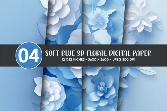 Soft Blue 3D Floral Digital Paper: A Versatile Design Resource for Creative Projects