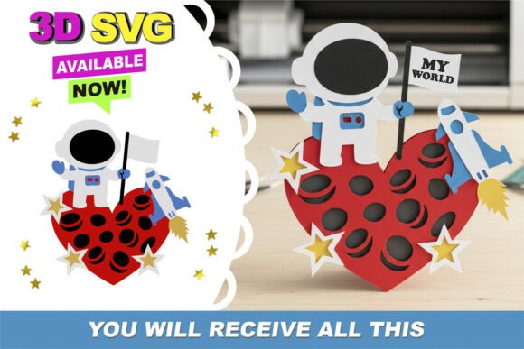 Valentine Astronaut Topper 3D SVG: Creative Design Made Easy