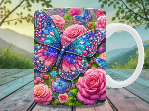 Vibrant 3D Floral Butterfly Mug Wrap: Enhancing Custom Mug Projects with Precision and Style